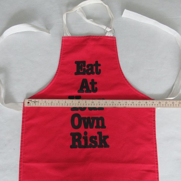 EAT AT YOUR OWN RISK Bib Apron Size S/M Made in the USA RED by Now Designs - Picture 9 of 11